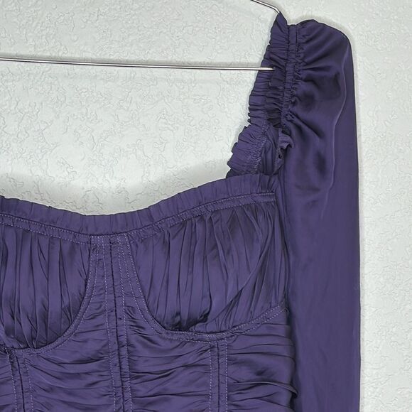 NWT ULLA JOHNSON Mia ruched ruffled satin top Purple Size 10 - Picture 4 of 16